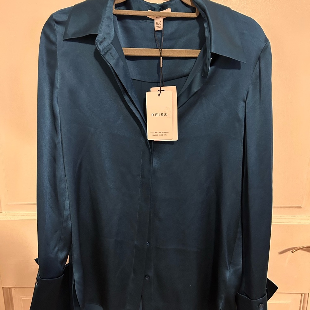 Reiss Women's Teal Satin Blouse